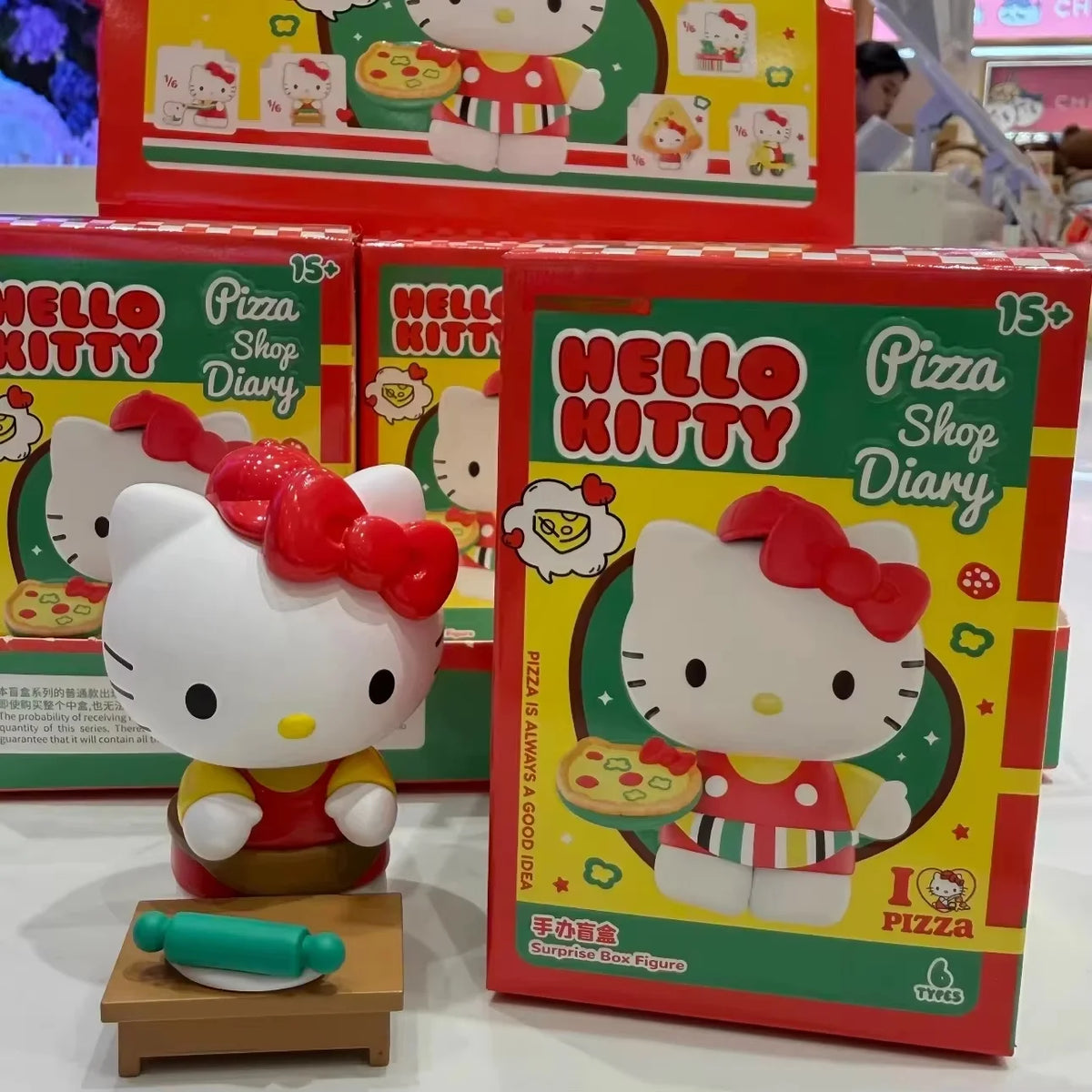 Authentic Hello Kitty Blind Box Pizza Shop Diary Series Cute Kt Figures Trendy Toy Desktop Ornament  Girls Valentine'S Day Gift
