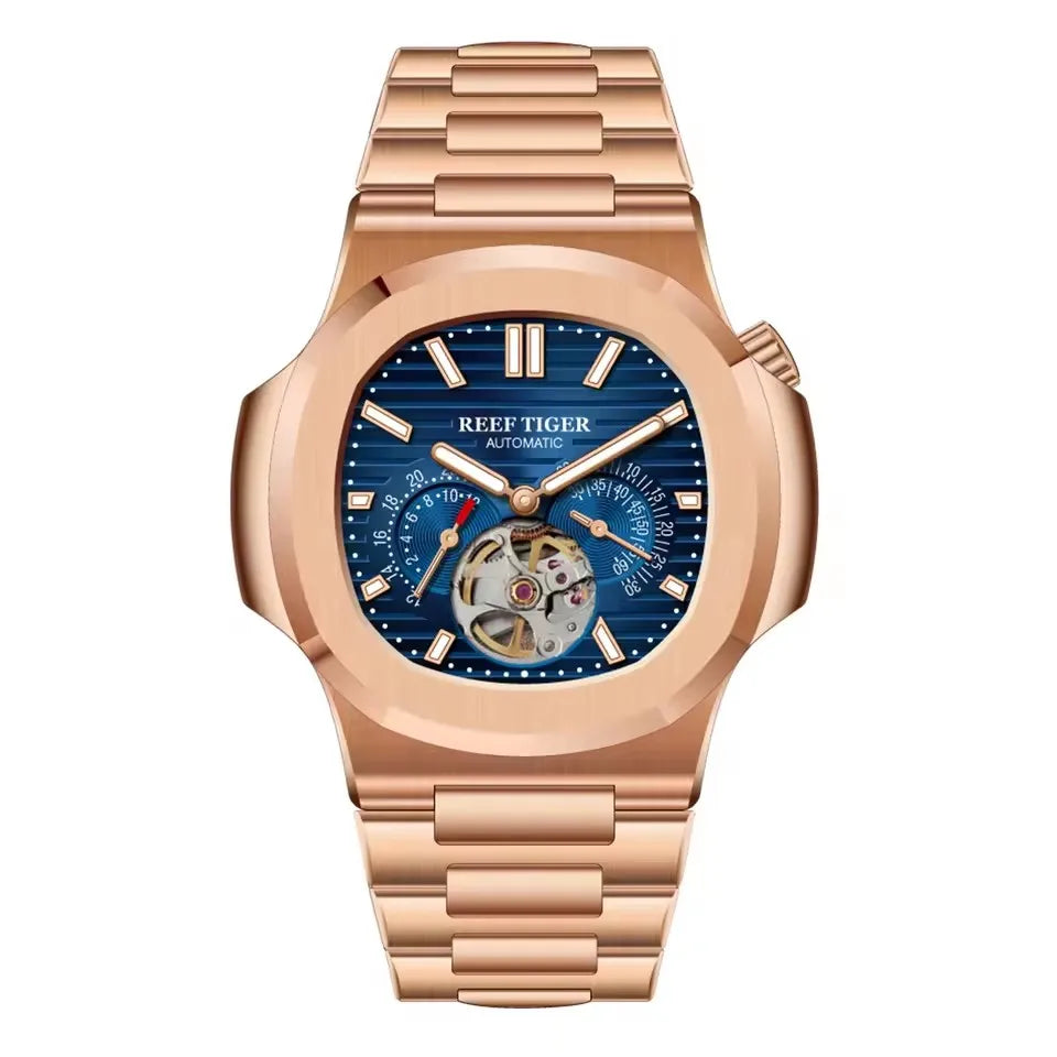OBLVLO Men Automatic Watch Luxury 44mm Mechanical Wristwatch 50m Waterproof Sapphire Luminous Skeleton Dial 24 Hours