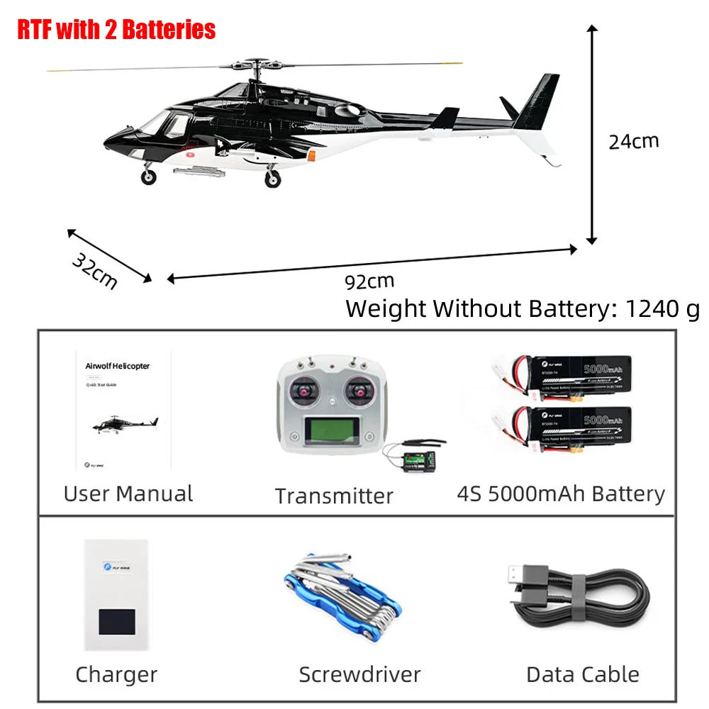 FLYWING Airwolf Scale Helicopter with Retractable landing gear ACE LED Light Auto return 470 Size FLY WING Airwolf RC Helicopter