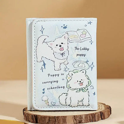 BUYLEMO Cartoon Illustration Snap Button Short Wallet, Kawaii PU Leather Multi-Card Slot Card Holder