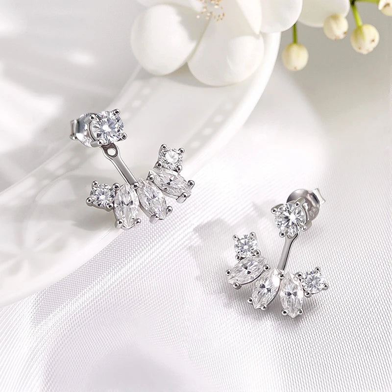 Smyoue Certified All Moissanite Drop Earrings for Women Detachable Earcuff Party Jewelry Pure 925 Silver Stud Earring 2 Use Way