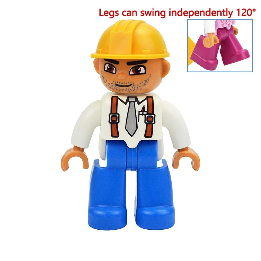 Figures Dolls Big Size Building Blocks Family Action Workers Doctor Police Farmer Compatible Large Bricks Duploes Kid Toys