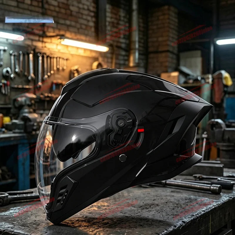 New Motorcycle Dual Lens Exposed Face Helmet Men's and Women's Four Season Models Large Tail Wing Motorcycle Full Face Helmet
