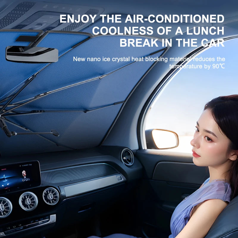 SEAMETAL Upgraded Windshield Sun Shade for Car Heat Insulation Sun Protection Cover UPF50+ UV Blocking Auto Sunshade Umbrella