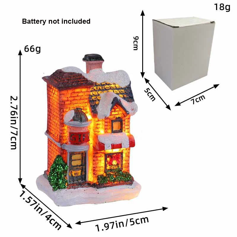 Christmas Ornament Village Houses LED Light Collectible Figurines Snow Blanket Desktop Decoration Town Scene Xmas New Year Gift