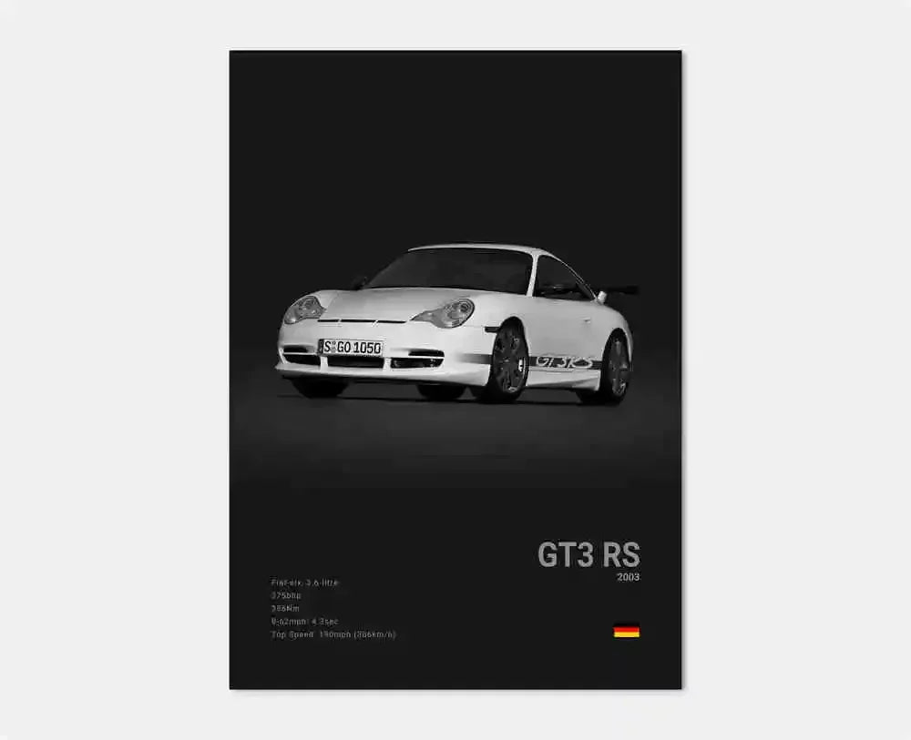 Pop Black and White Germany Luxury Super Sport Car Poster Aesthetic 911 GT3 RS Turbo Canvas Print for Wall Art Garage Room Decor