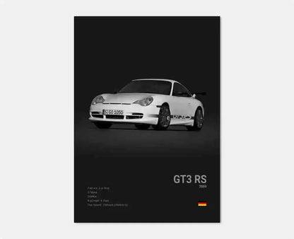 Pop Black and White Germany Luxury Super Sport Car Poster Aesthetic 911 GT3 RS Turbo Canvas Print for Wall Art Garage Room Decor