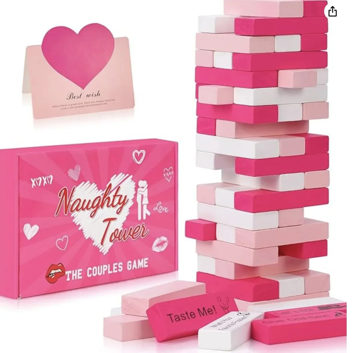 48PCS Block Tower Game Couple Activities Date Night Ideas Valentine Tumbling Tower Stacking Blocks Game for Couples Night Party