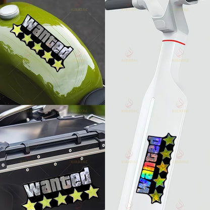 2Pcs/Set Holographic Carbon Silver WANTED Sticker Waterproof Vinyl Decal for Motorcycle Car Scooter Helmet Window Bumper
