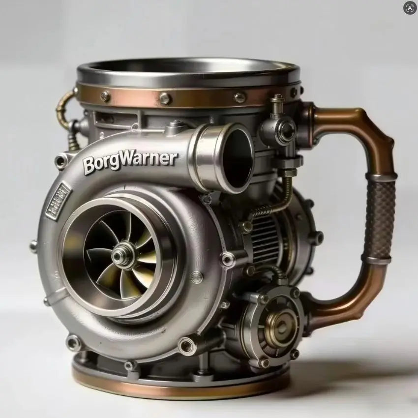 3D Turbocharger Shape Mug, BorgWarner Style Coffee Cup, Creative Car Engine Mug for Car Lovers, Stainless Steel/Resin Tea Mug, U