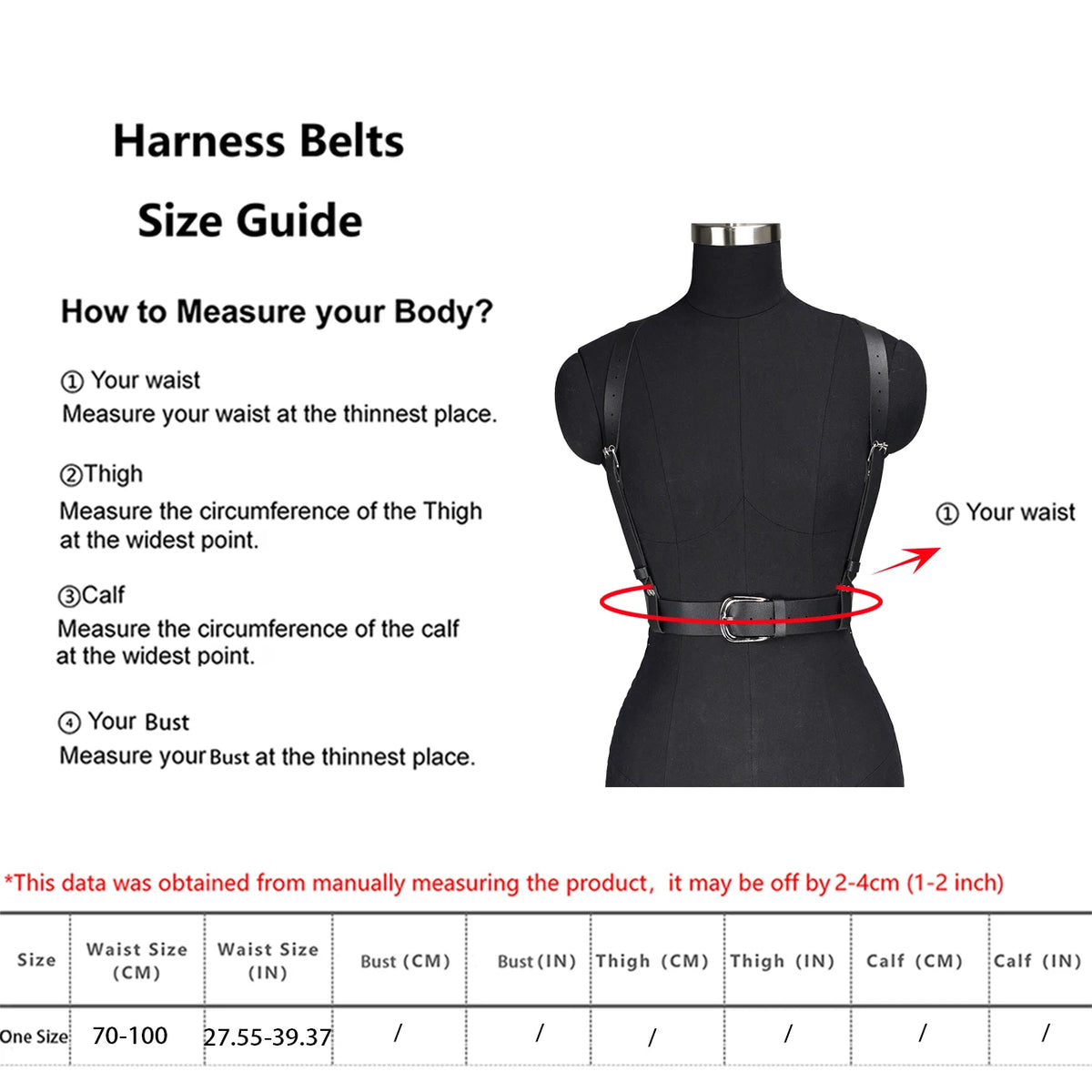Women Punk Gothic Black PU Leather Shoulder‑Waist Harness Belt Set, Adjustable Decor Accessory for Streetwear Rave Festival