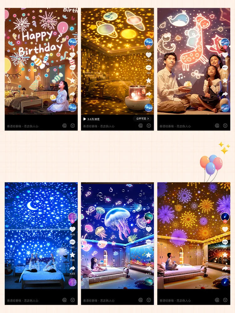 Star Light Projection Rotating Rechargeable Bedroom Ceiling Atmosphere Night Lamp Stars Childrens Birthday Gift with Films Sheet