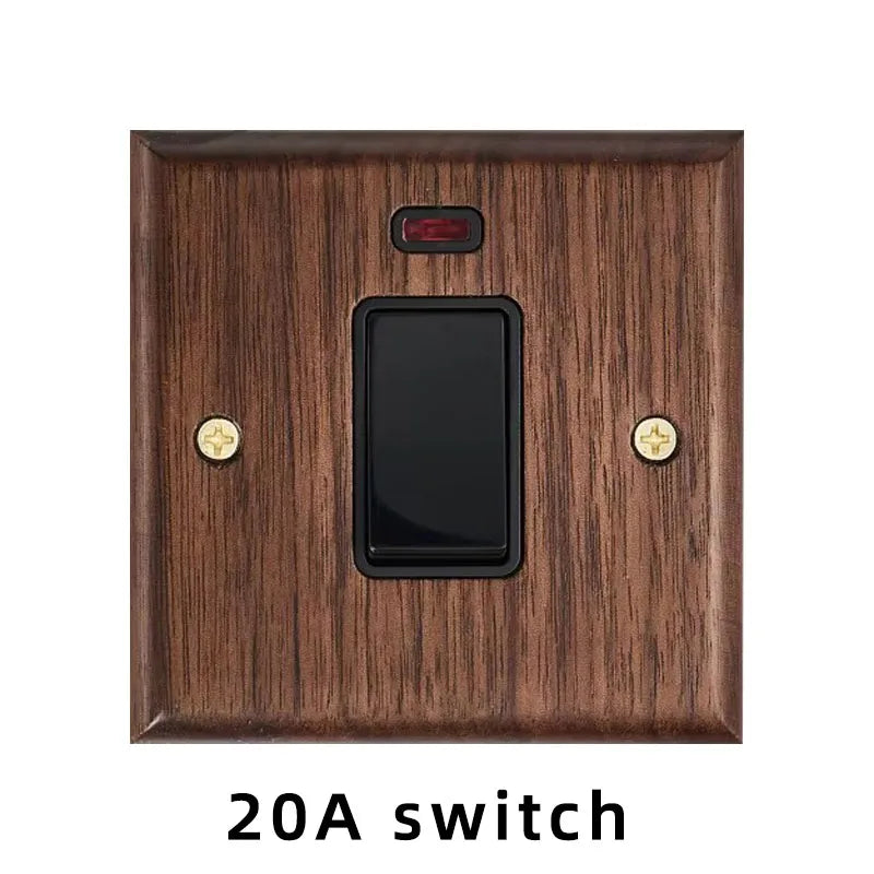 Black walnut wood retro British light switch socket, bedside wall lamp switch LED dimmer, pure wood brass toggle switch board