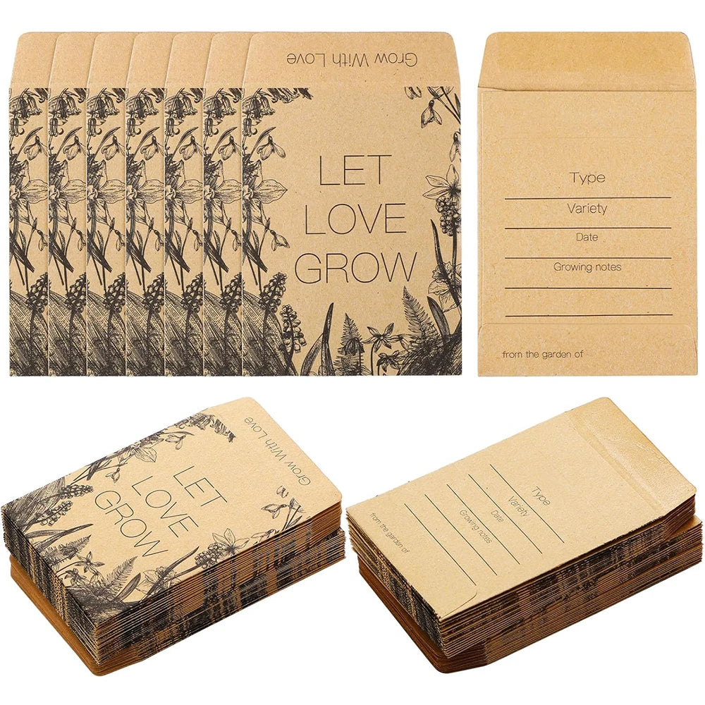 Wedding Gift Seed Pack 50 Pieces Self-Adhesive Seed Pack Retro Kraft Paper Envelope Seed Storage Paper Pack Wedding Shower Gift