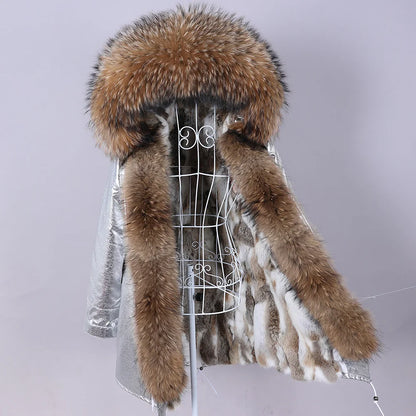 2026 Maomaokong Women's Winter Coats Rabbit Lining Jacket Natural Real Raccoon Fur Collar Parka Fox Fur Long Female Clothing