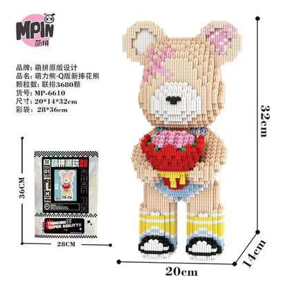 Weeding Bear Building Block Art Cake Bear Eternal Heart Bouquet Bear Ornament DIY Assembly Mini Brick Figure for Birthday Gift