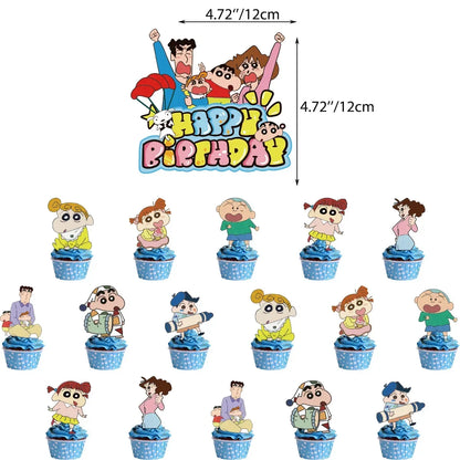 Crayon Shin-chan Birthday Party Disposable Paper plate Cake Topper Hanging Flag Crayon Shin-chan Balloon Birthday Decorations