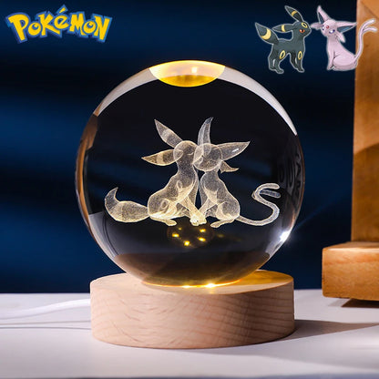 Pokemon 3D Crystal Ball Figure Toys Blastoise Scyther Garchomp Greninja Lugia Ampharos Gengar Glass Ball Night Light Gifts Kids
