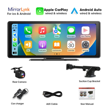 10.26 inch Car Mirror Radio Multimedia Video Player Universal Wireless Carplay Android Auto IPS Screen With Bluetooth FM AUX