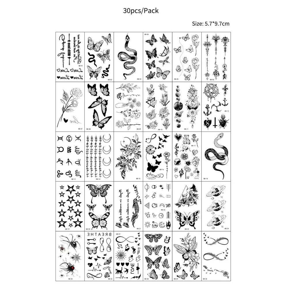 30Pcs Small Fake Tattoo for Women Men Flower Stars Moon Butterfly Temporary Tattoo Stickers for Hand Finger Wrist and Body Art