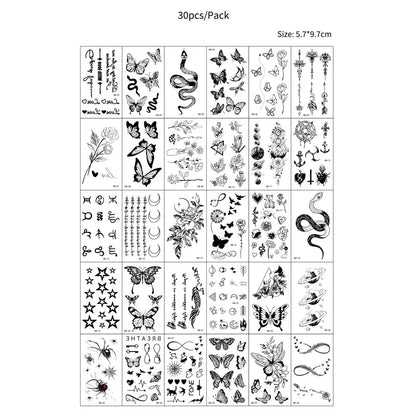 30Pcs Black Butterfly Tattoo Stickers for Women Waterproof Temporary Tattoos for Hand Chest Body Makeup Fake Tattoo
