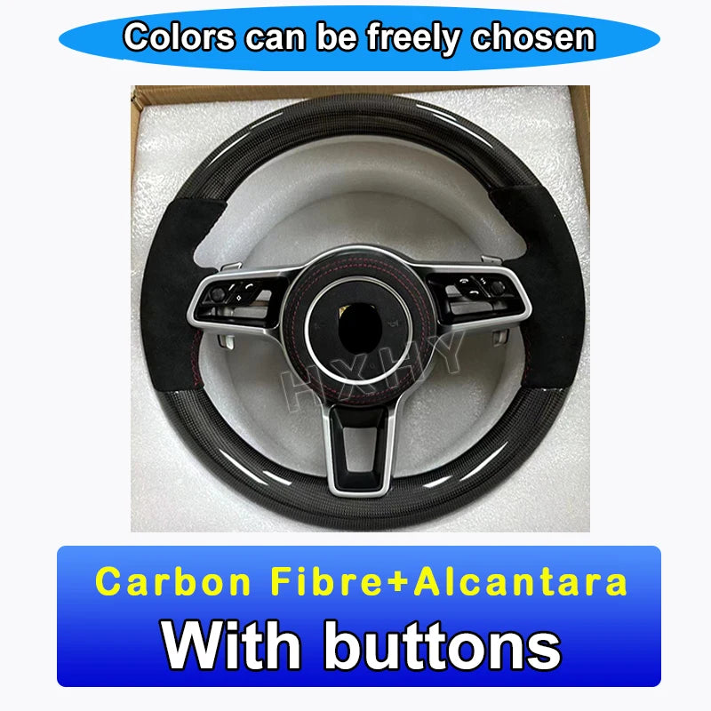 New Upgrade Alcantara Leather Steering Wheel For Porsche Macan Panamera Cayenne 718 911 Custom Genuine Carbon Fiber LED Interior