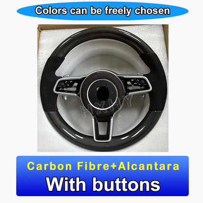 New Upgrade Alcantara Leather Steering Wheel For Porsche Macan Panamera Cayenne 718 911 Custom Genuine Carbon Fiber LED Interior