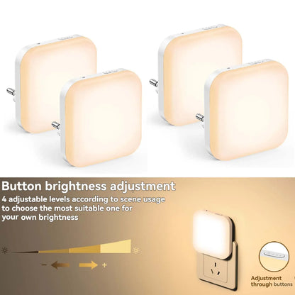 Dimmable Night Light With Auto On/Off Sensor Plug In Warm Light Energy Saving Slim Design Bedrooms, Bathroom, Stairs, Hallways
