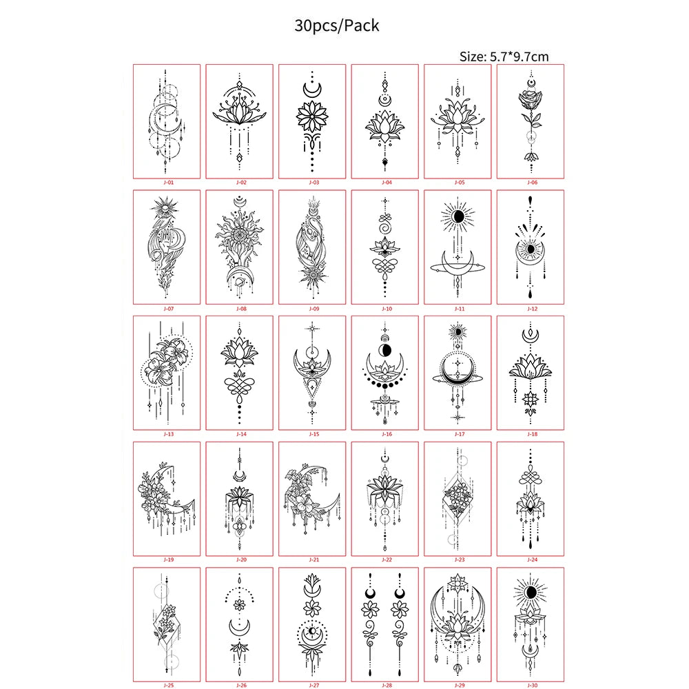30pcs Black Small Temporary Tattoo Stickers for Men Women Waterproof Butterfly Flower Moon Fake Tattoo Stickers for Hand Body