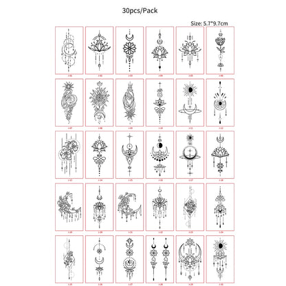 30pcs Black Small Temporary Tattoo Stickers for Men Women Waterproof Butterfly Flower Moon Fake Tattoo Stickers for Hand Body