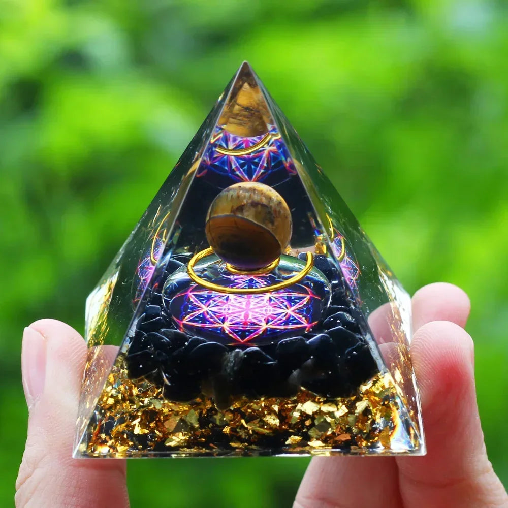 Energy Pyramid Orgonite Reiki Natural Amethyst Ball Healing Crystals Chakra Tool Ornaments Resin Stones Craft Kids Gift