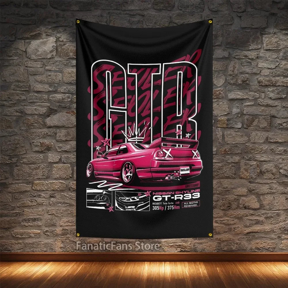 JDM Modified Racing Car Flagge Polyester Digital Printing Cars Banner For Decoration