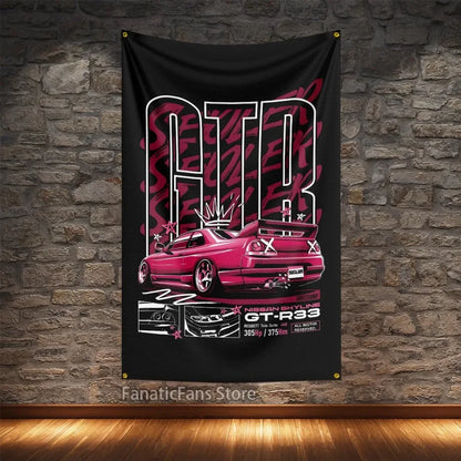 JDM Modified Racing Car Flagge Polyester Digital Printing Cars Banner For Decoration