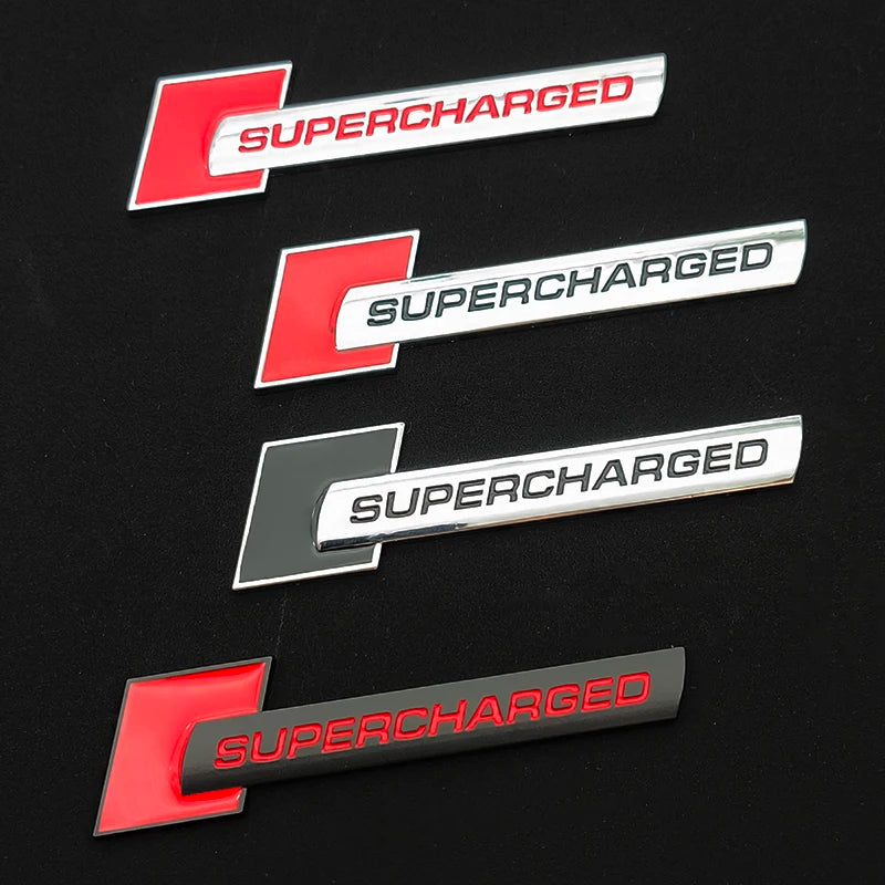 3D Metal Supercharged Logo Car Stickers Rear Trunk Fender Emblem Badge Decal For Audi A3 A4 A5 A6 A7 A8 Q3 Q5 Q7 Q8 Accessories