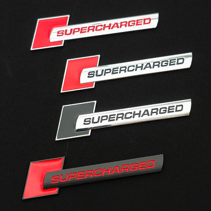 3D Metal Supercharged Logo Car Stickers Rear Trunk Fender Emblem Badge Decal For Audi A3 A4 A5 A6 A7 A8 Q3 Q5 Q7 Q8 Accessories