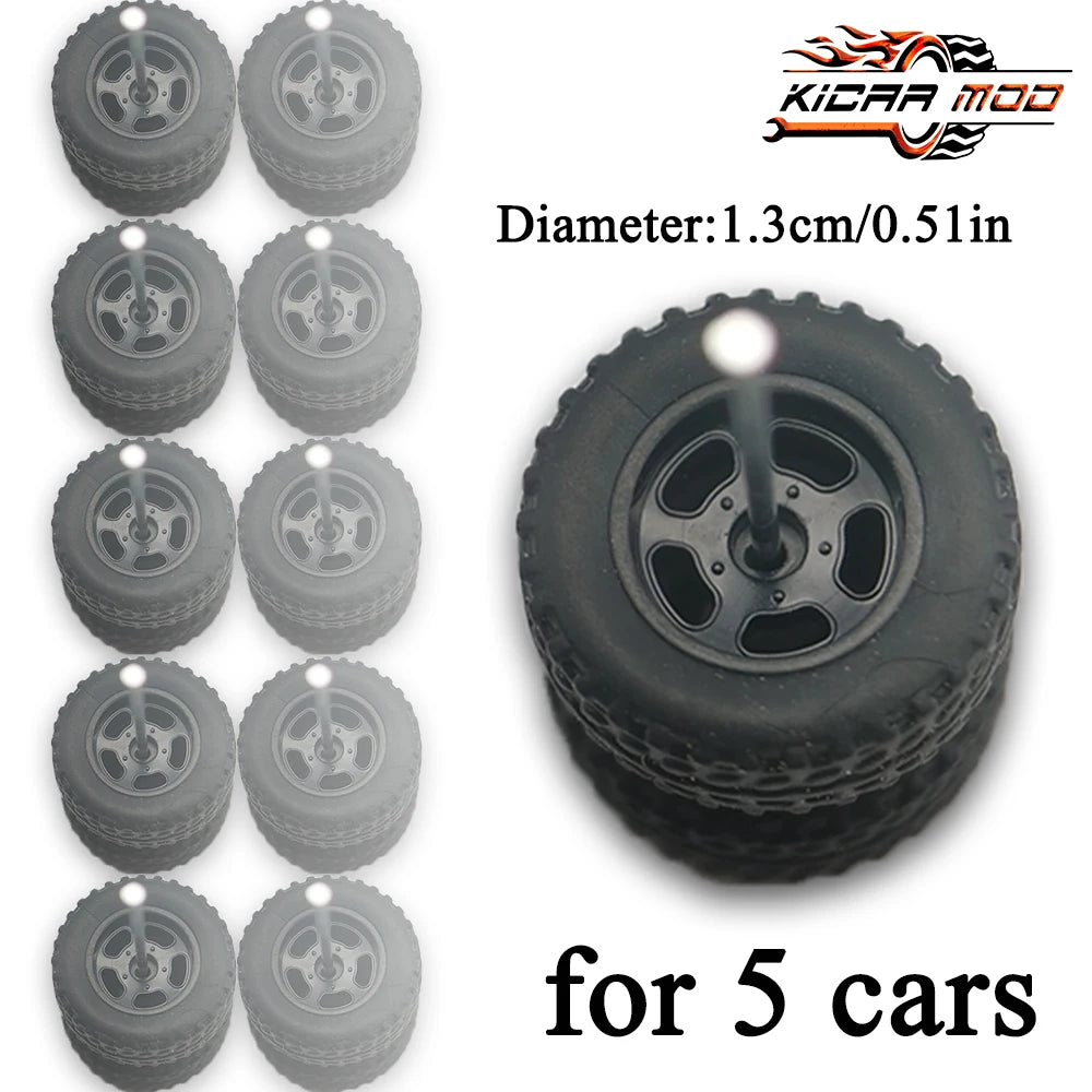1/64 Wheels Fixed Rubber Tires All Terrain for Toy Model Diecast Cars Refitting Parts for MINIGT (5 Sets for 5 Cars)