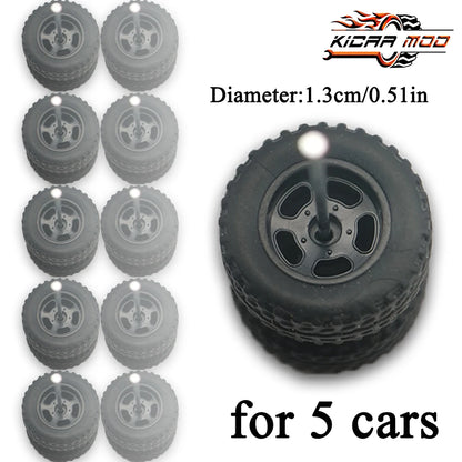 1/64 Wheels Fixed Rubber Tires All Terrain for Toy Model Diecast Cars Refitting Parts for MINIGT (5 Sets for 5 Cars)