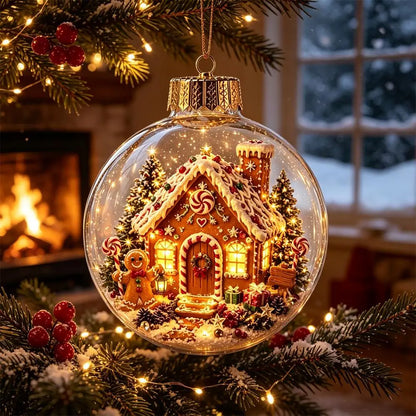 Acrylic Material Christmas Ball Ornament Transparent Design with Light Santa Claus Pendant 8CM Size Hanging Christmas Decoration
