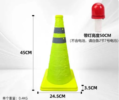 Telescopic Road Cone Fluorescent Green Reflective Cone Sign Parking Car Emergency Light Warning Barrier Foldable Cone Tube