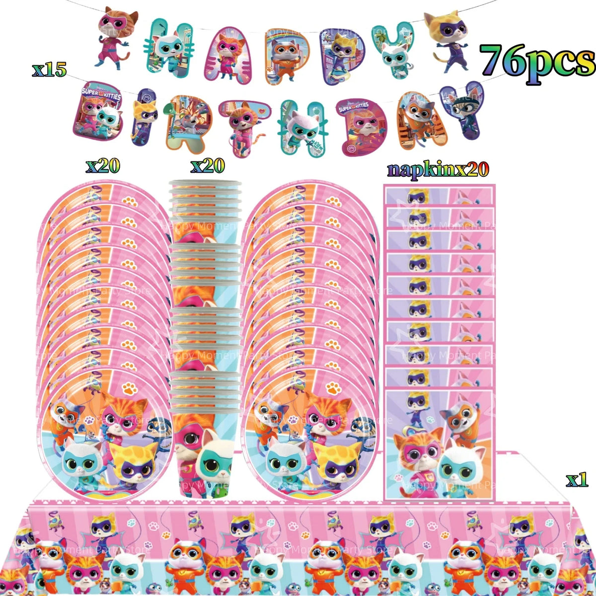Superkittie Birthday Party Decoration Tableware Tablecloth Plate Cup Napkin Balloon Cake Decor superkitties Party Favors Supply