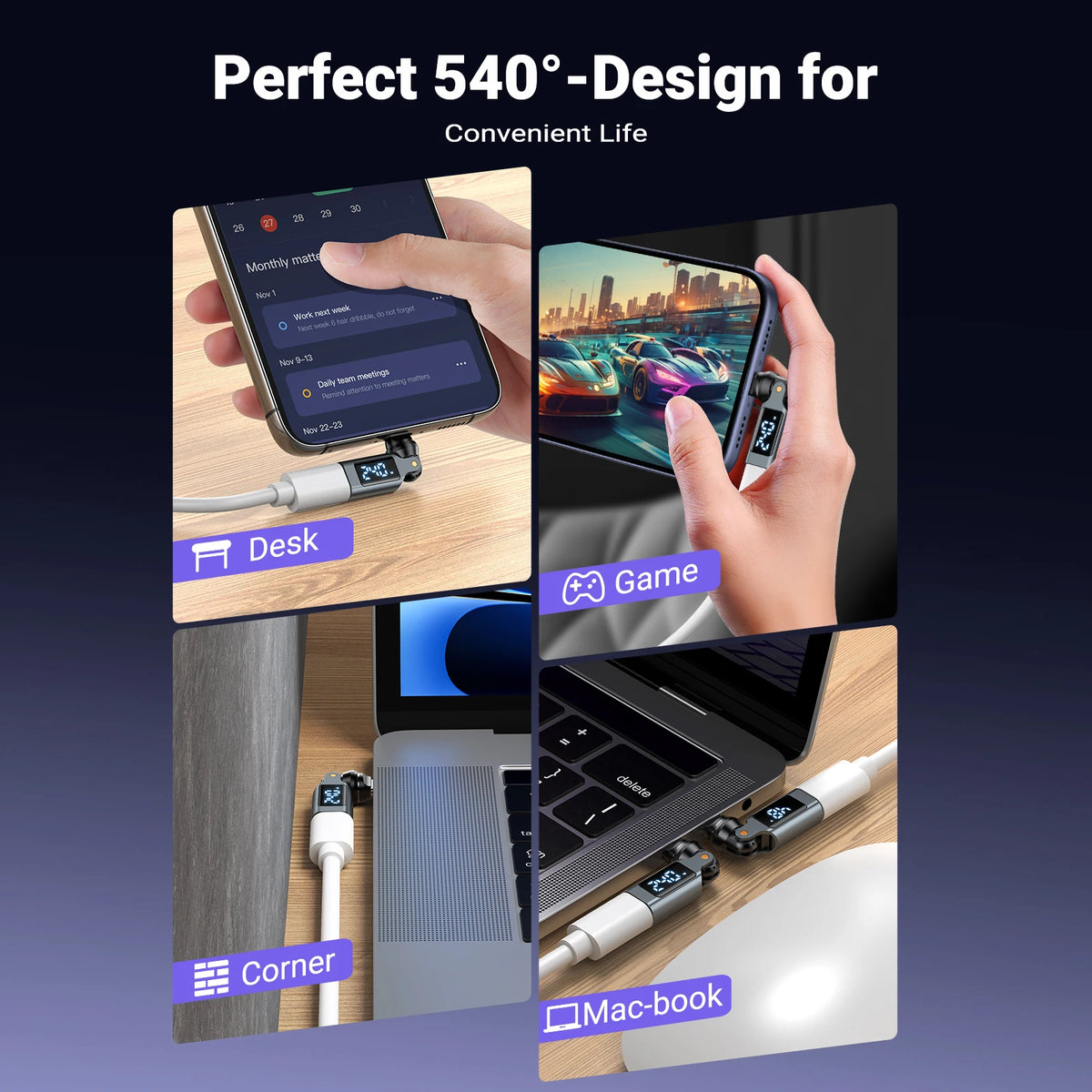 AUFU 9Pin Digital Display USB C to Type C Magnetic Adapter PD240W Fast Charging USB-C Female OTG Converter for Samsung Laptop