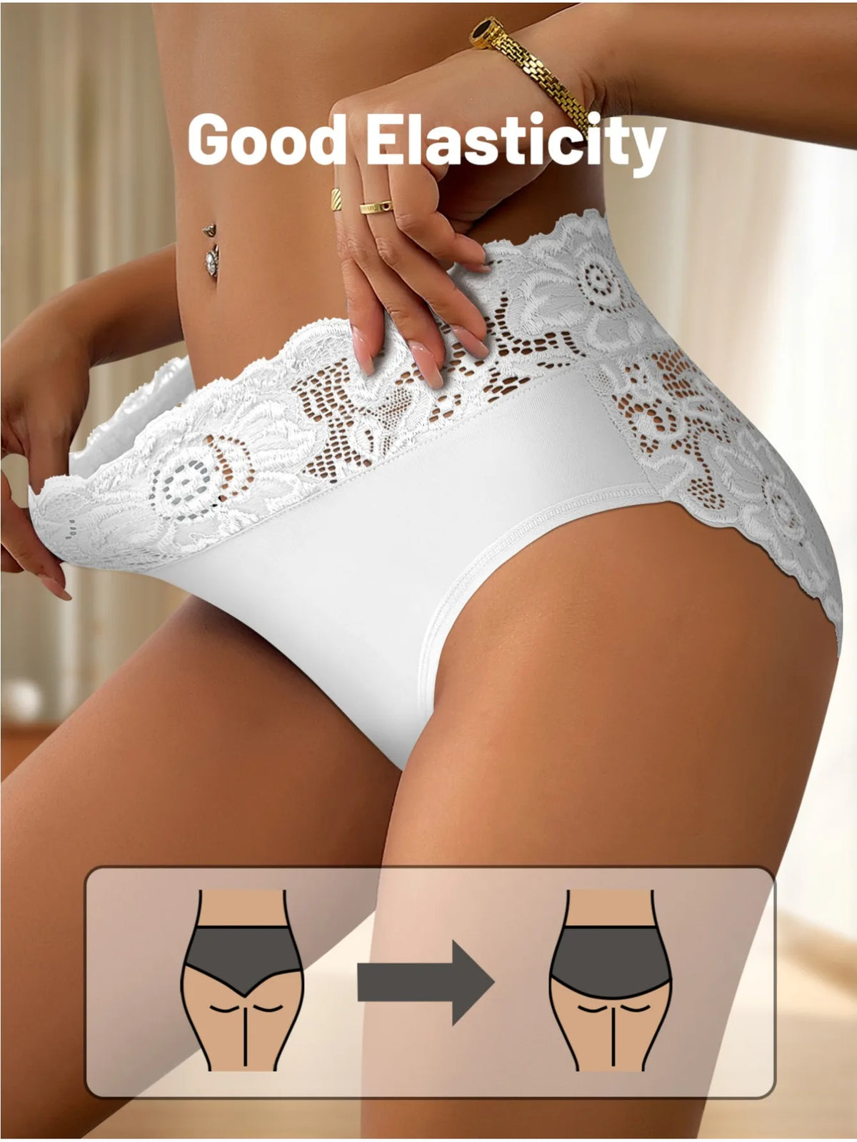 1‑Piece Women's Plus‑Size High‑Waisted Full‑Coverage Hip Briefs‑ Elegant Lace‑Spliced Panties with No Leg‑Binding Design