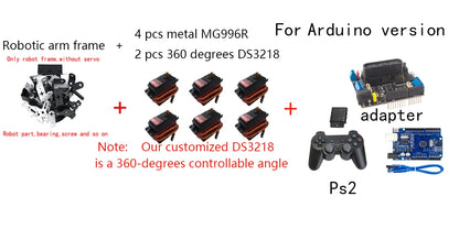 360 Degrees 6 DOF Robot Metal Alloy Mechanical Arm Claw Kit MG996R for Arduino Robotics Kit Educational Ps2 Programmable Toys