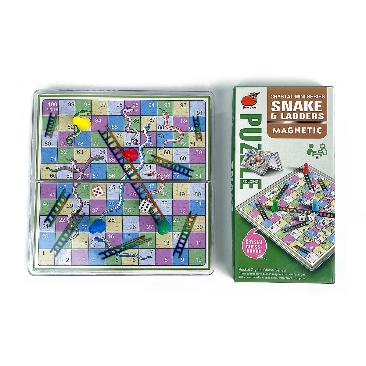 Foldable Magnetic Crystal Snakes and Ladders Board Game Transparent Plastic Chessboard Tabletop Travel Outdoor Game Set