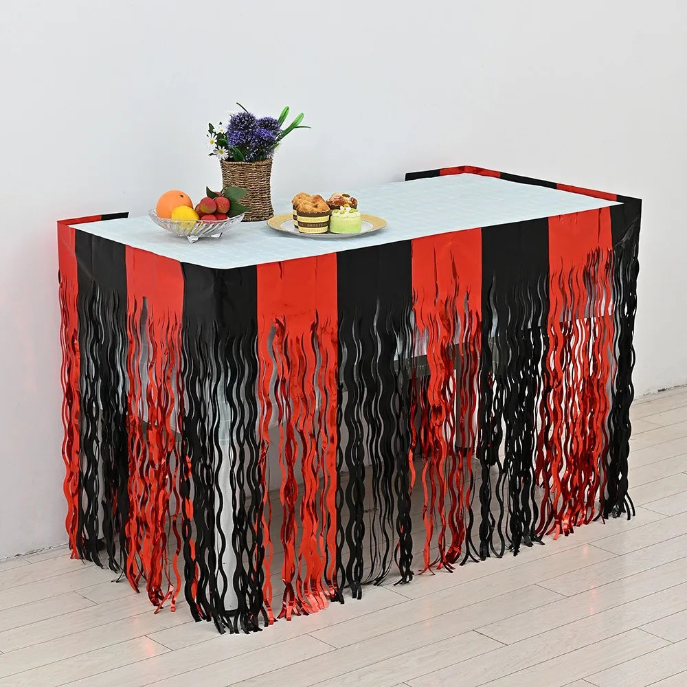 Rainbow Wavy Table Skirt Rainbow Metallic Foil Tinsel Table Skirts for Birthday Wedding Engagement Bridal Shower Party Supplies