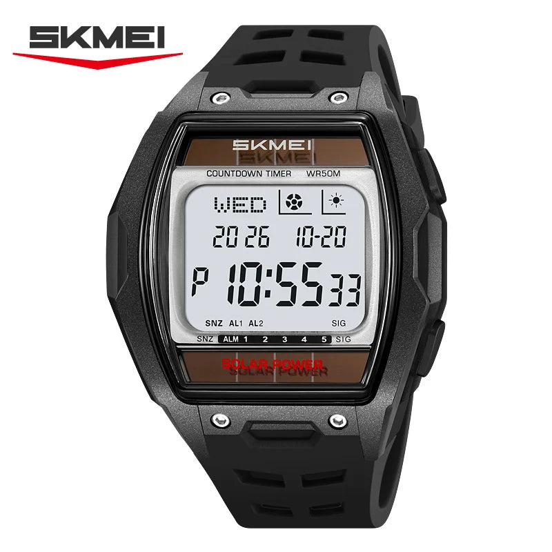 SKMEI 2750 Fashion Men Electronic Watch Solar Power Large Screen Luminous Calendar Multifunctional Outdoor Sport Watches for Man