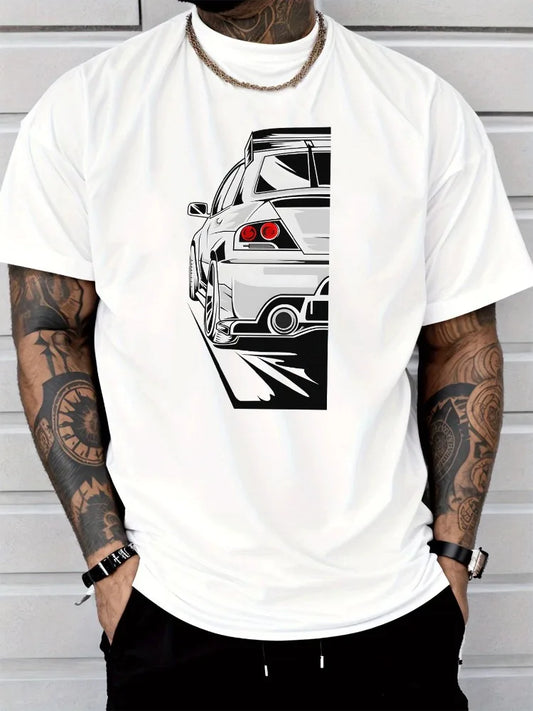 Men Summer JDM Racing Car Print Short Sleeve T Shirt Streetwear Hip Hop Loose Crew Neck Cotton Casual Male Daily Sport Top Tee