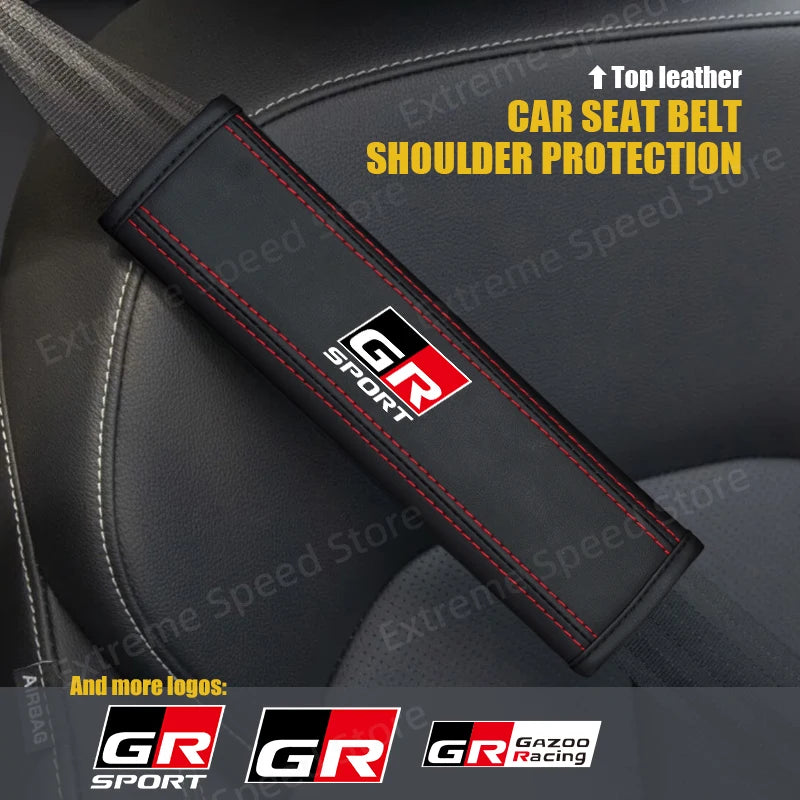 For Gazoo Racing GR Sport Emblem Corolla Camry C-HR RAV4 Yaris Leather Car Seat Belt Cushion Safety Belt Shoulder Protector Pad