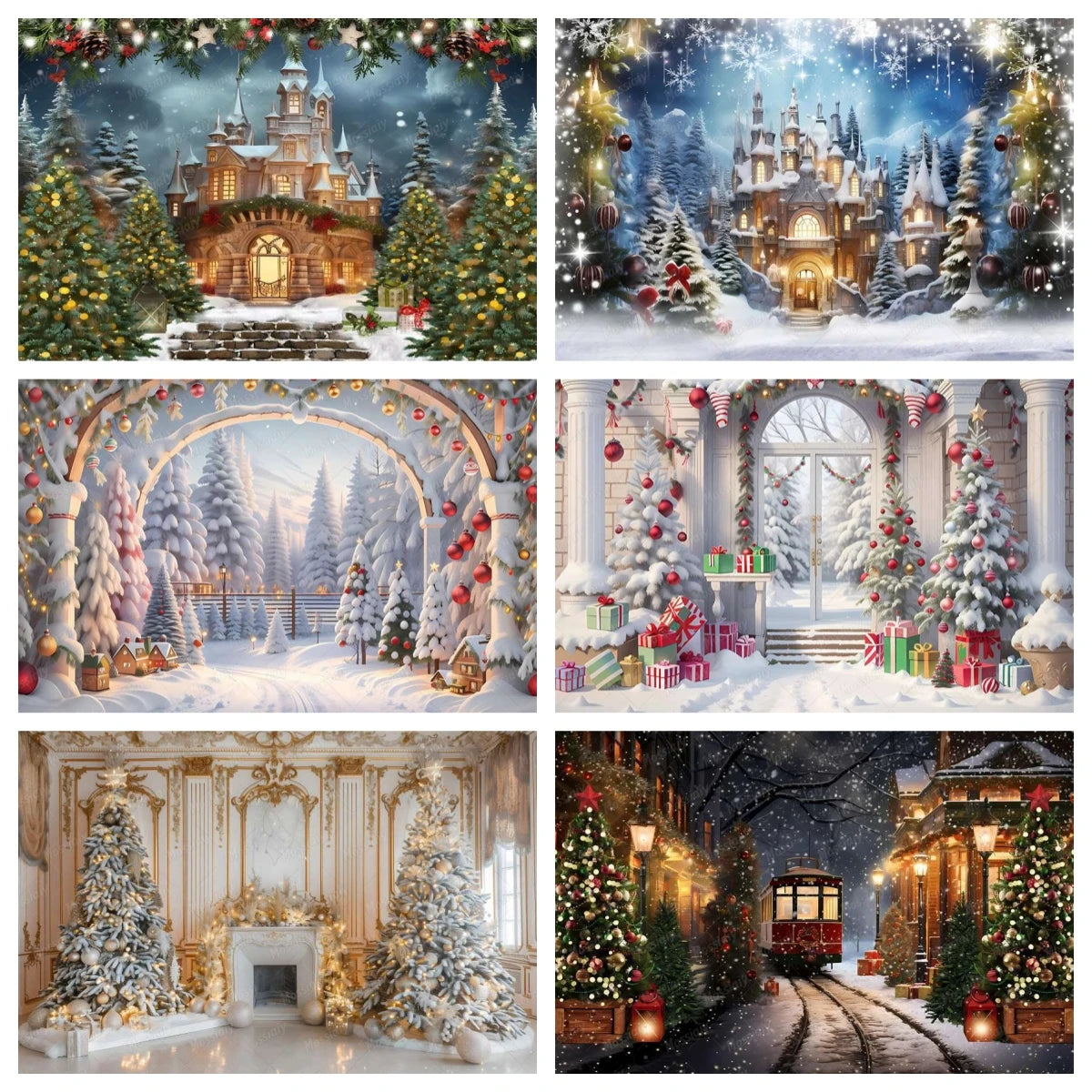 Christmas Glitter Photography Backdrop Street Xmas Gifts Pine Tree Family Portrait Festival Party Studio Photo Background Banner