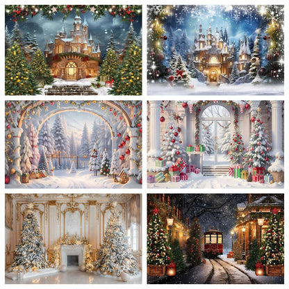 Christmas Glitter Photography Backdrop Street Xmas Gifts Pine Tree Family Portrait Festival Party Studio Photo Background Banner